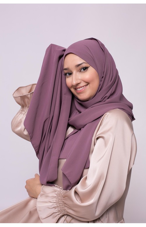 Hijab prêt à nouer soie de médine lilas foncé boutique musulmane