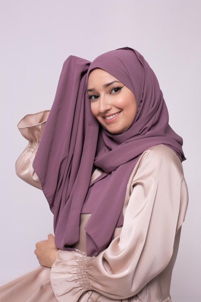 Hijab prêt à nouer soie de médine lilas foncé boutique musulmane