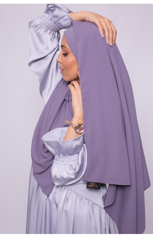 Hijab prêt à nouer soie de médine violet foncé