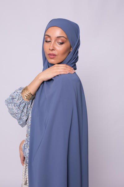 Hijab prêt à nouer soie de médine bleu acier