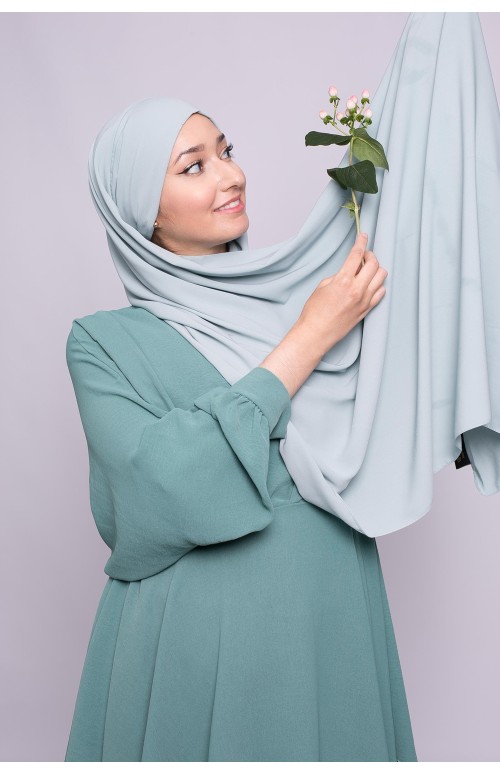 Hijab prêt à nouer soie de médine vert eau boutique musulmane