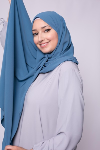 Hijab soie de médine bleu glacé