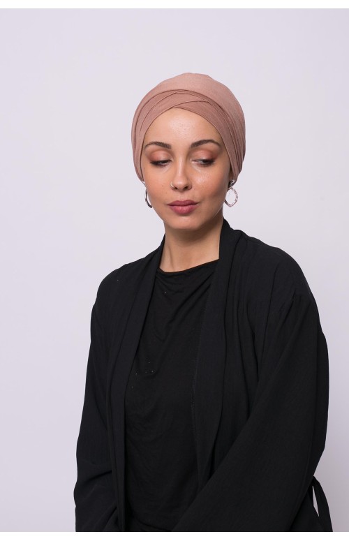 Turban croisé camel viscose collection femme boutique hijab