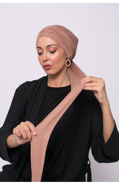 Turban croisé camel viscose collection femme boutique hijab