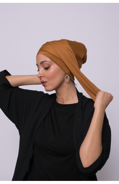 Turban viscose croisé moutarde foncé boutique hijab