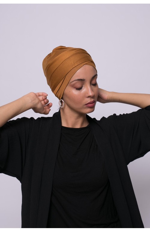 Turban viscose croisé moutarde foncé boutique hijab