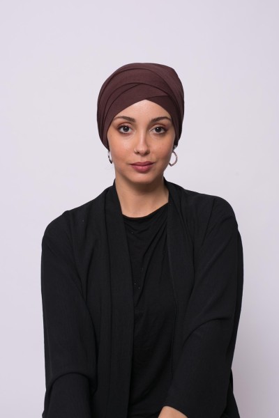 Turban viscose croisé marron foncé boutique hijab musulmane