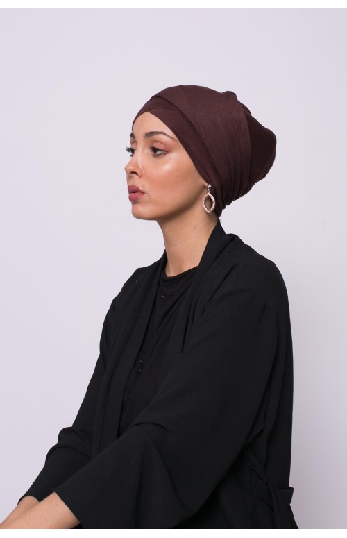 Turban viscose croisé marron foncé boutique hijab musulmane