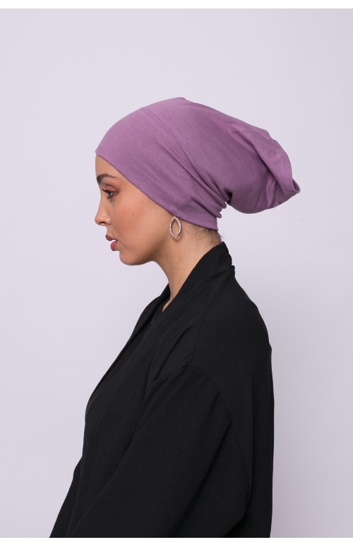 Bonnet tube coton lavande sous hijab pour femme musulmane