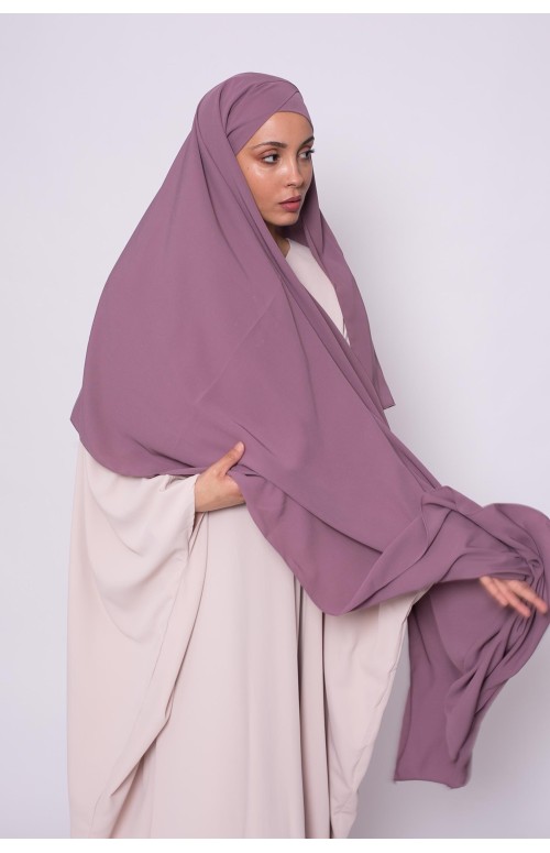 Hijab croisé à nouer soie de médine prune boutique musulmane