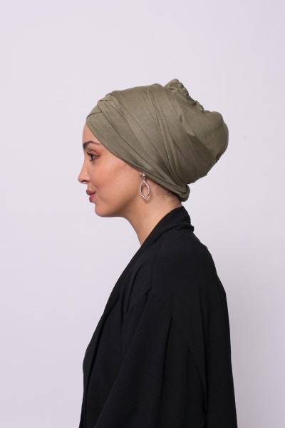 Turban viscose croisé kaki sous hijab boutique musulmane