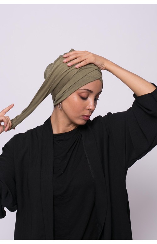 Turban viscose croisé kaki sous hijab boutique musulmane