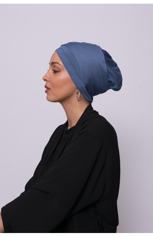 Turban viscose croisé bleu boutique pas cher musulmane