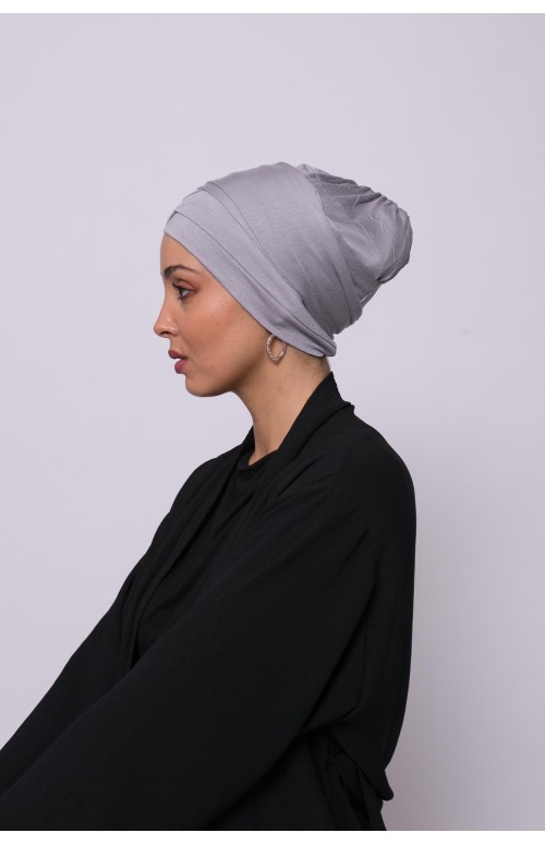 Turban viscose croisé gris sous hijab