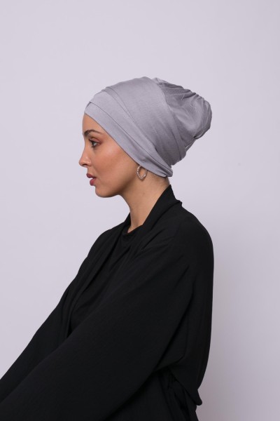 Turban viscose croisé gris sous hijab