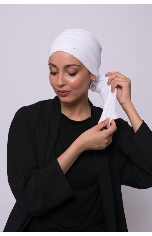 turban prêt à porter croisé en viscose blanc boutique hijab musulmane