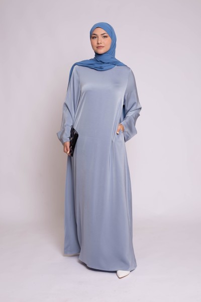 Abaya luxery satiné bleu perlé