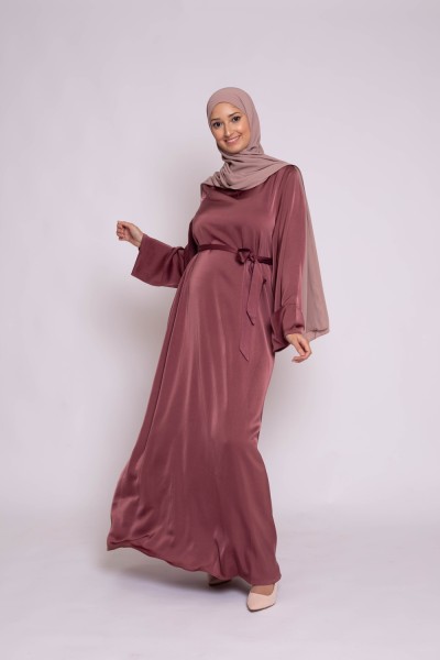 Abaya satén de lujo terracota