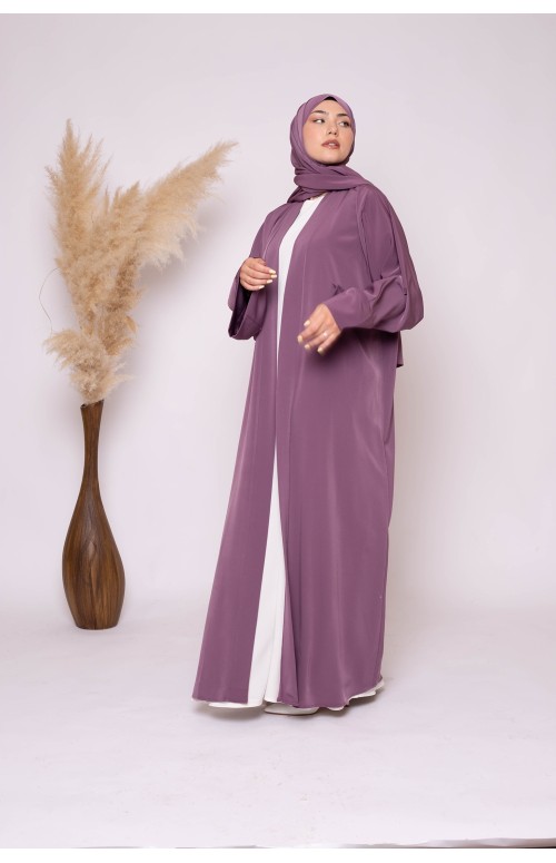 Ensemble kimono hijab lilas foncé nouvelle collection création boutique pour femme musulmane