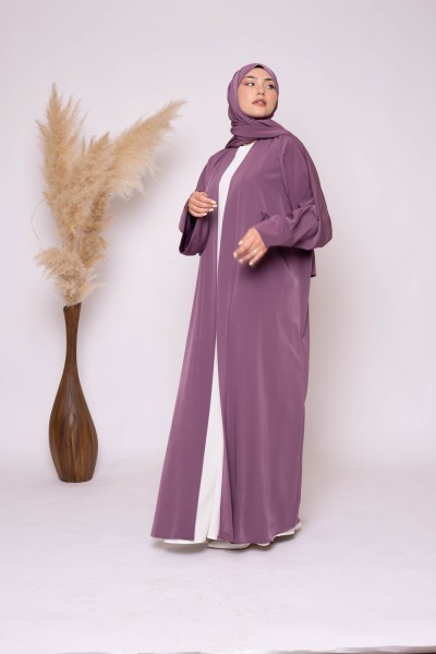 Ensemble kimono hijab lilas foncé nouvelle collection création boutique pour femme musulmane