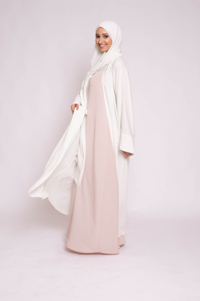 Ensemble kimono hijab blanc cassé création pour femme musulmane