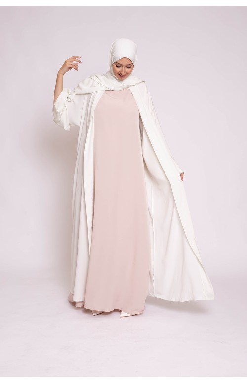 Ensemble kimono hijab blanc cassé création pour femme musulmane