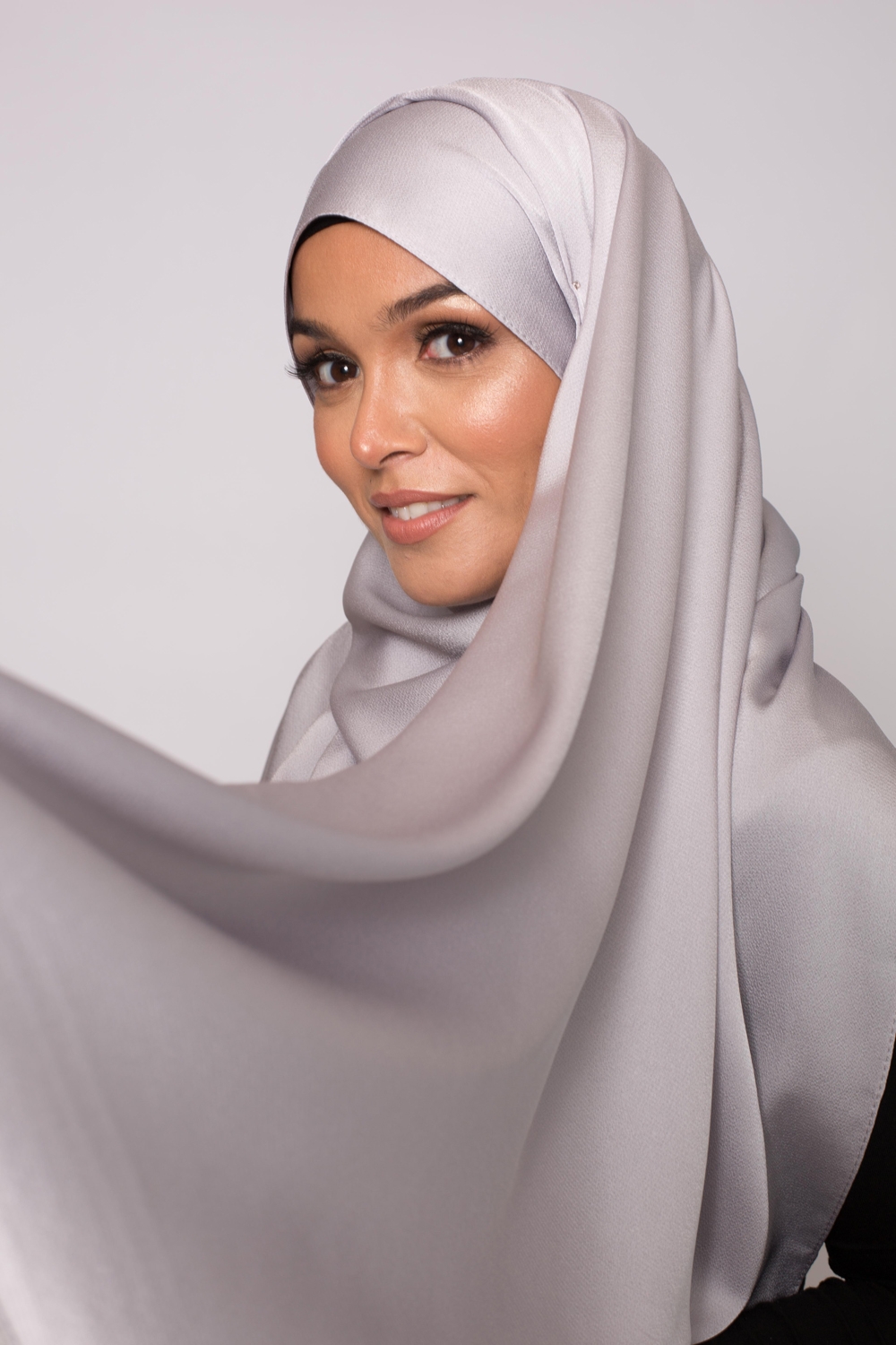 hijab sedef satiné gris perlé