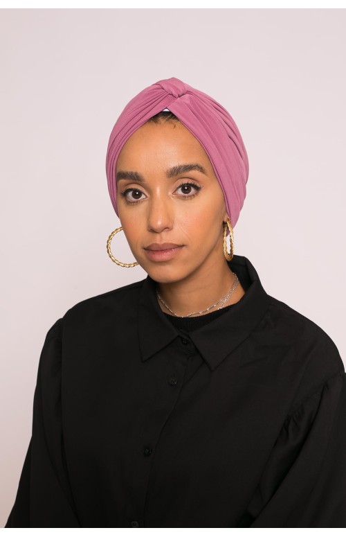Turban croisé prune création pour femme pudique mode modeste fashion boutique hijab moderne