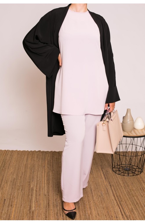 Ensemble pantalon tunique sans manche lilas rosé prêt à porter moderne pour femme musulmane hijab shop