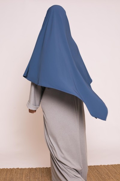 Khimar soie de médine bleu acier hijab shop pour femme musulmane