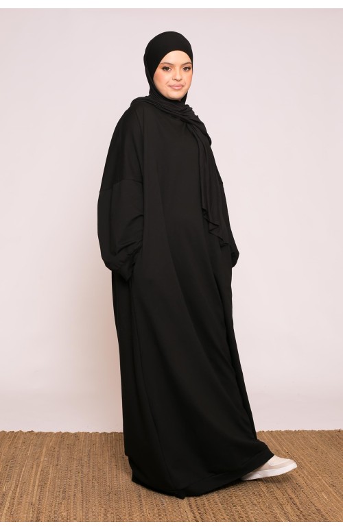 Abaya sweat loose noir prêt à porter moderne pour fille musulmane hijab shop pas cher