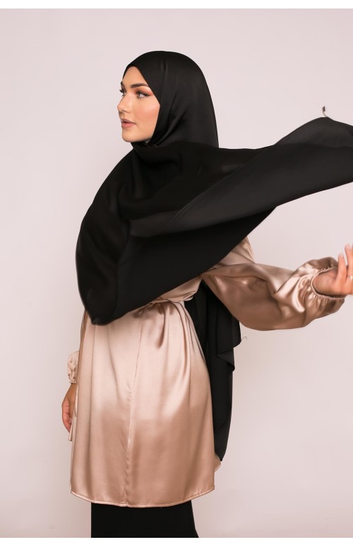 hijab satiné noir boutique femme musulmane