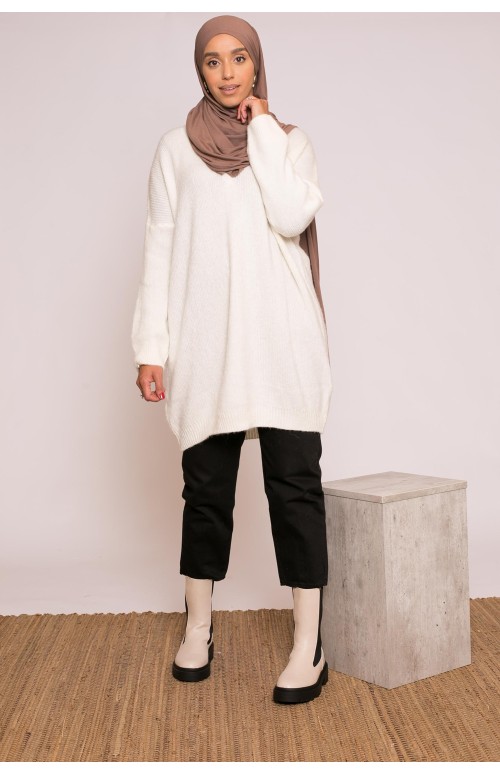 Pull oversize blanc cassé moderne prêt à porter modeste fashion pour femme musulmane hijab shop moderne