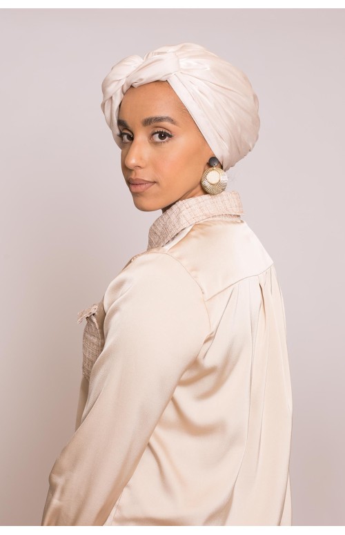Turban à nouer satin beige clair boutique femme musulmane moderne