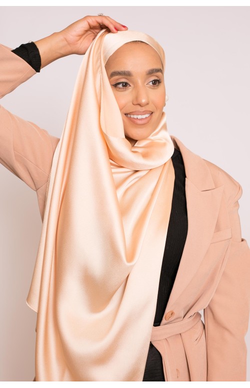 hijab sedef satiné pêche boutique prêt à porter et accessoire pour femme musulmane