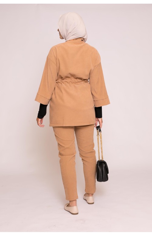 Pantalon droit taille haute beige foncé boutique modeste fshion vêtement pour femme