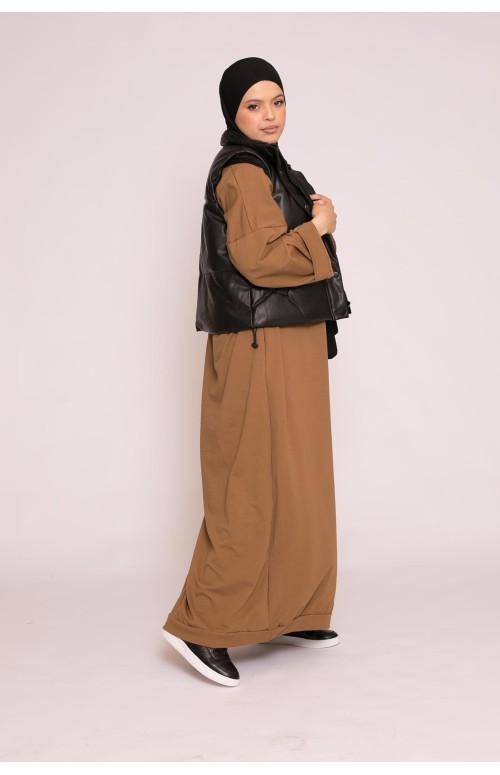 Doudoune simili cuir noir prêt à porter modeste fashion et moderne pour femme musulmane boutique hijab