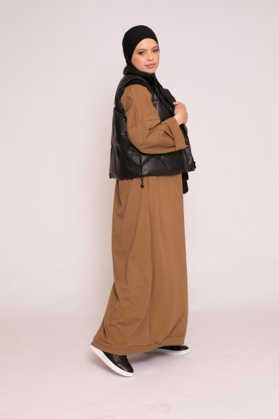 Doudoune simili cuir noir prêt à porter modeste fashion et moderne pour femme musulmane boutique hijab