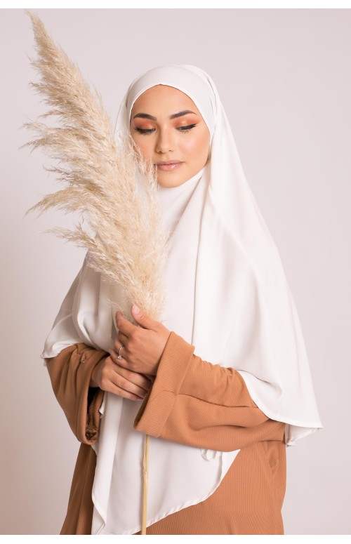 Khimar soie de médine blanc création modeste fashion boutique musulmane pour femme