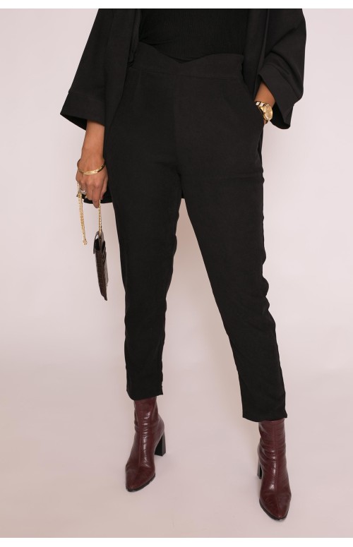 Pantalon droit taille haute noir vêtement mastour modeste fashion pour femme hijab shop