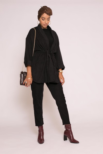 Veste hiver noir modeste prêt à porter moderne pour femme musulmane hijab shop fashion
