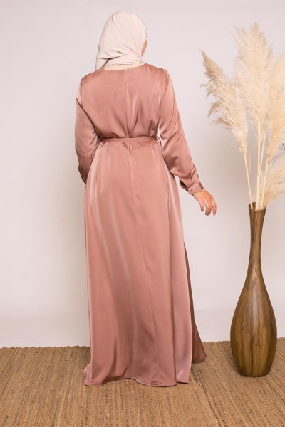 Amira brick pink satin dress
