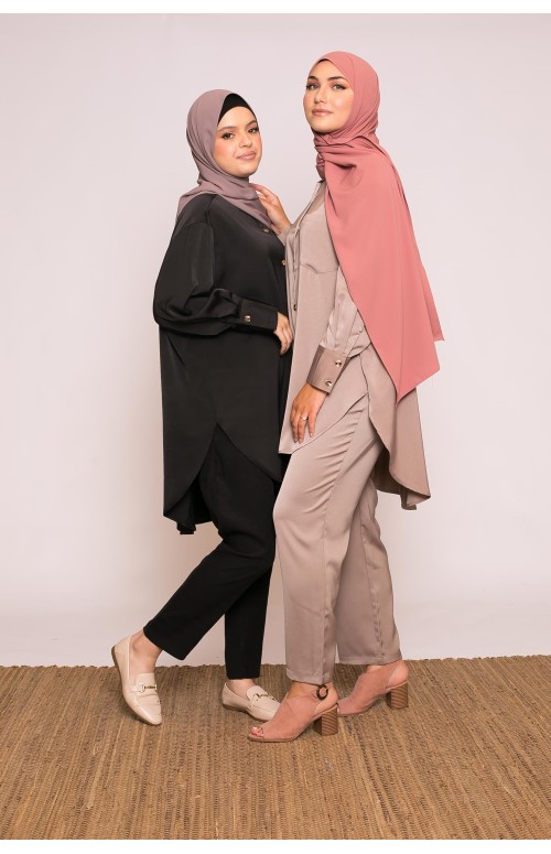 Pantalon large satiné taupe mastour taille élastique pour femme musulmane vêtement modeste fashion hijab shop