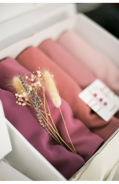 Box 5 hijabs soie de médine pink boutique pour femme d'accessoire
