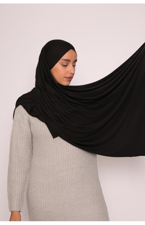 Hijab croisé jersey luxe soft prêt à nouer noir boutique musulmane