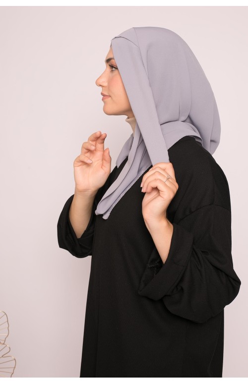 Hijab croisé à nouer soie de médine gris boutique femme musulmane