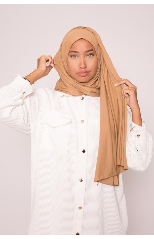 Hijab jersey luxe soft caramel boutique musulmane