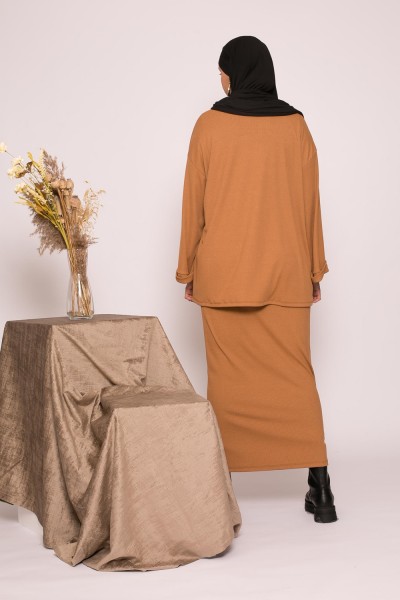 camel oversized skirt and top set