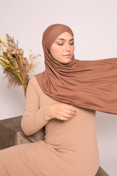 Hijab croisé jersey luxe soft prêt à nouer choco