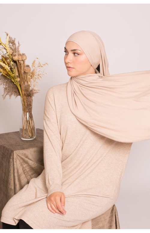 Hijab jersey luxe soft prêt à nouer taupe clair
